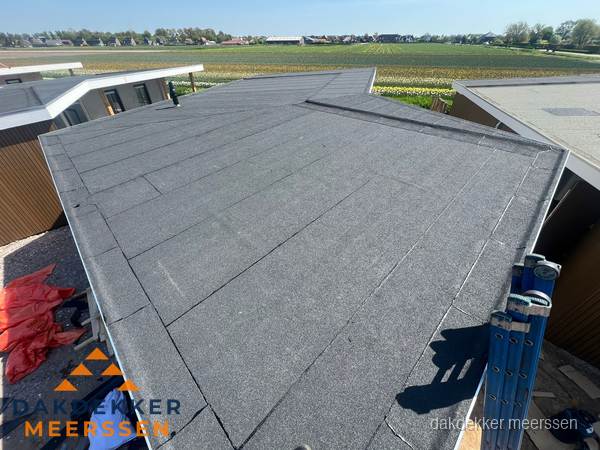 Nieuw bitumen plat dak met uitzicht over landschap in Meerssen